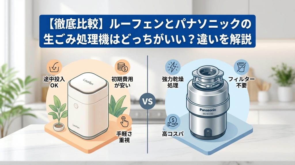 【徹底比較】ルーフェンとパナソニックの生ごみ処理機はどっちがいい？違いを解説